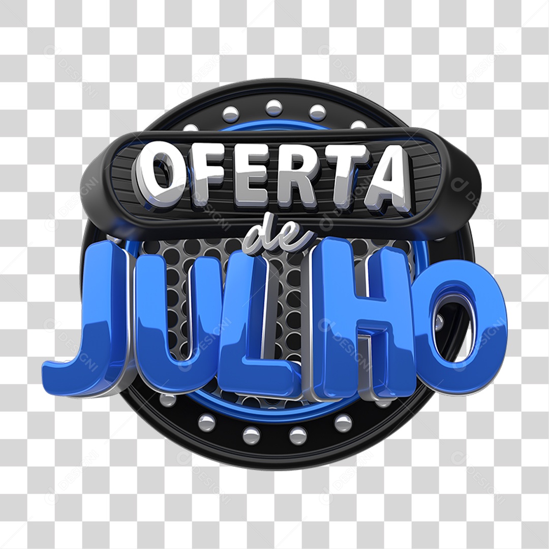 Selo 3D Oferta de Julho Para Composição PNG Transparente