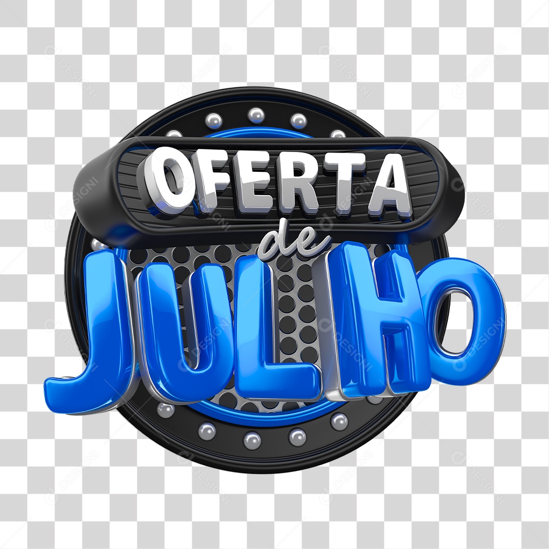 Selo 3D Oferta de Julho Para Composição PNG Transparente