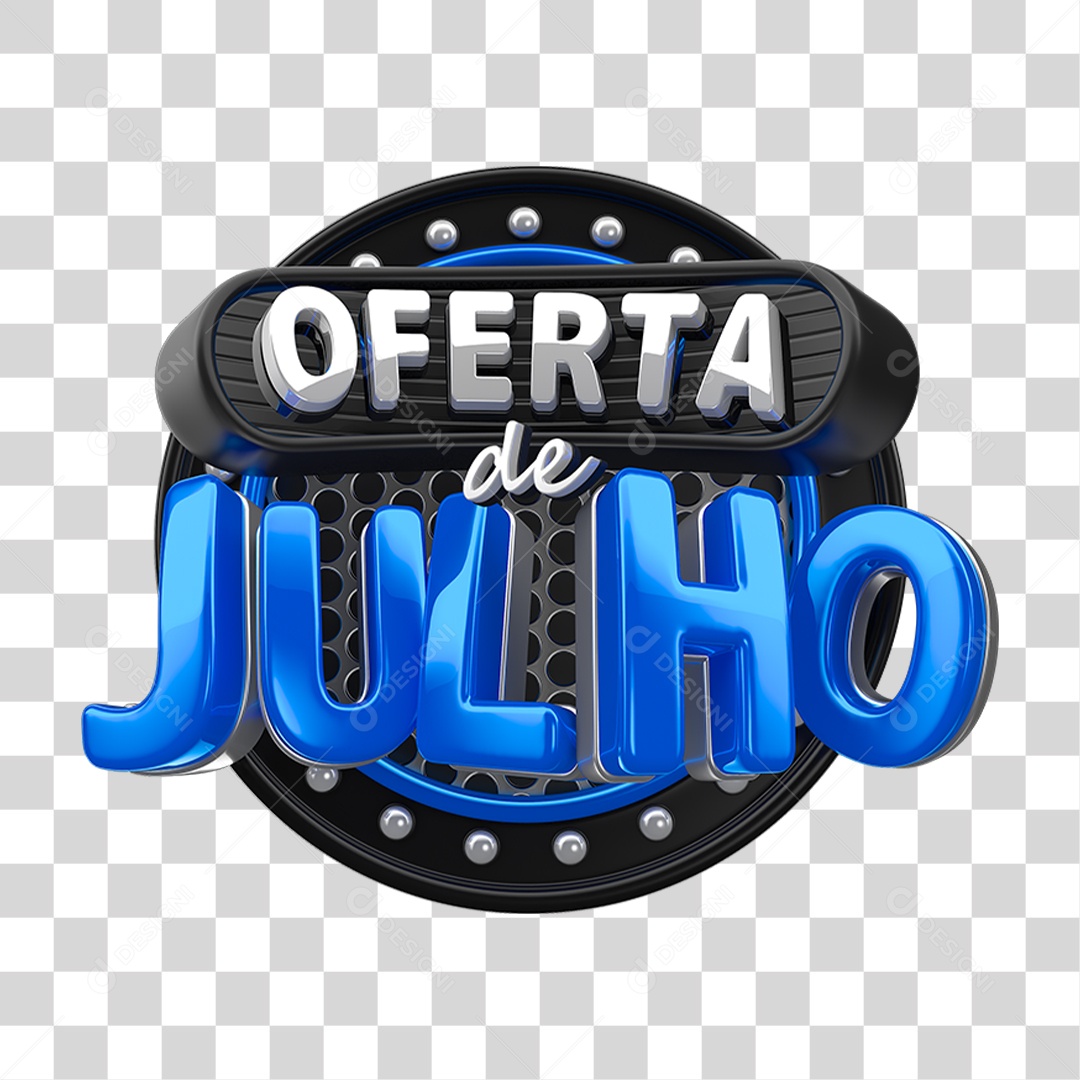 Selo 3D Oferta de Julho para Composição PNG Transparente