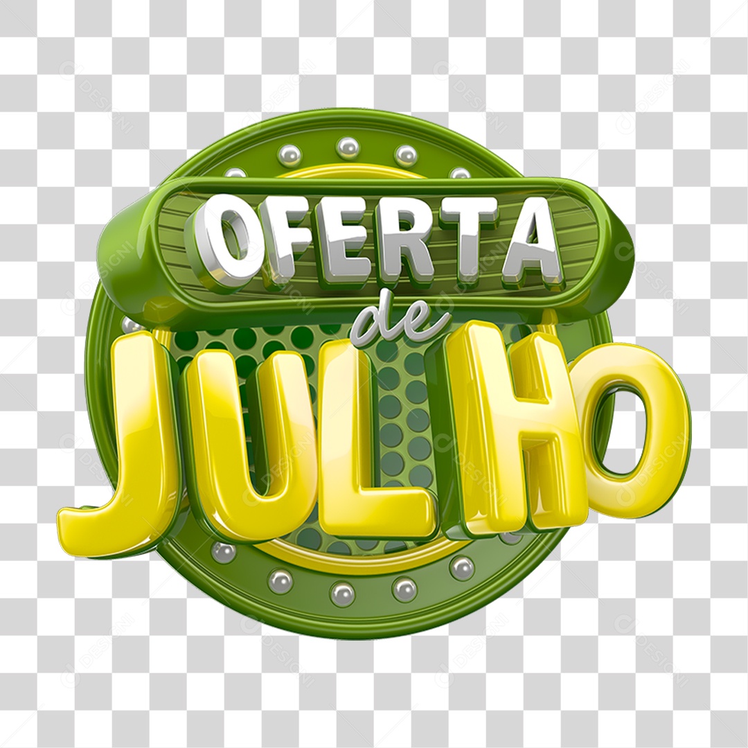 Selo 3D Oferta de Julho para Composição PNG Transparente