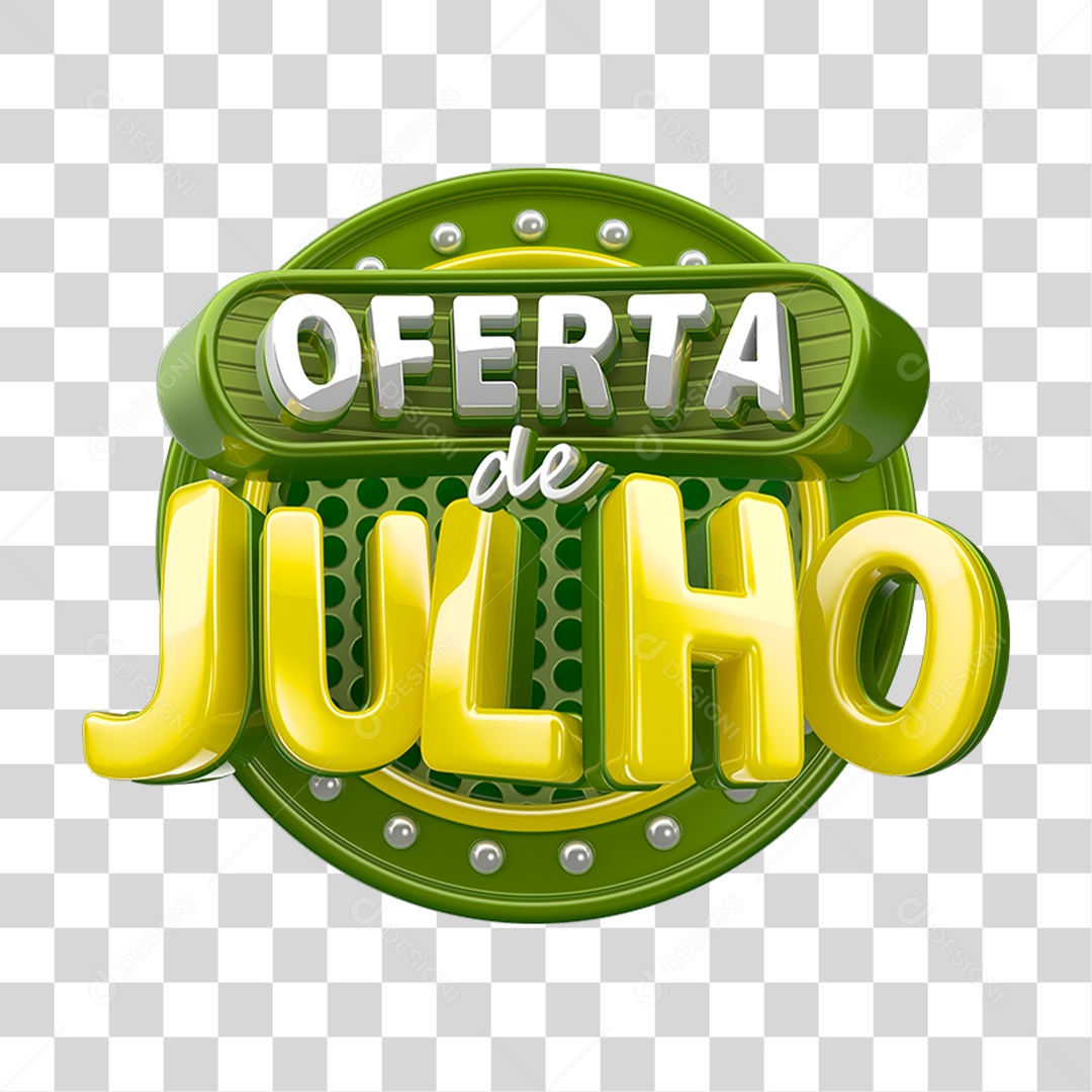 Selo 3D Oferta de Julho Para Composição PNG Transparente