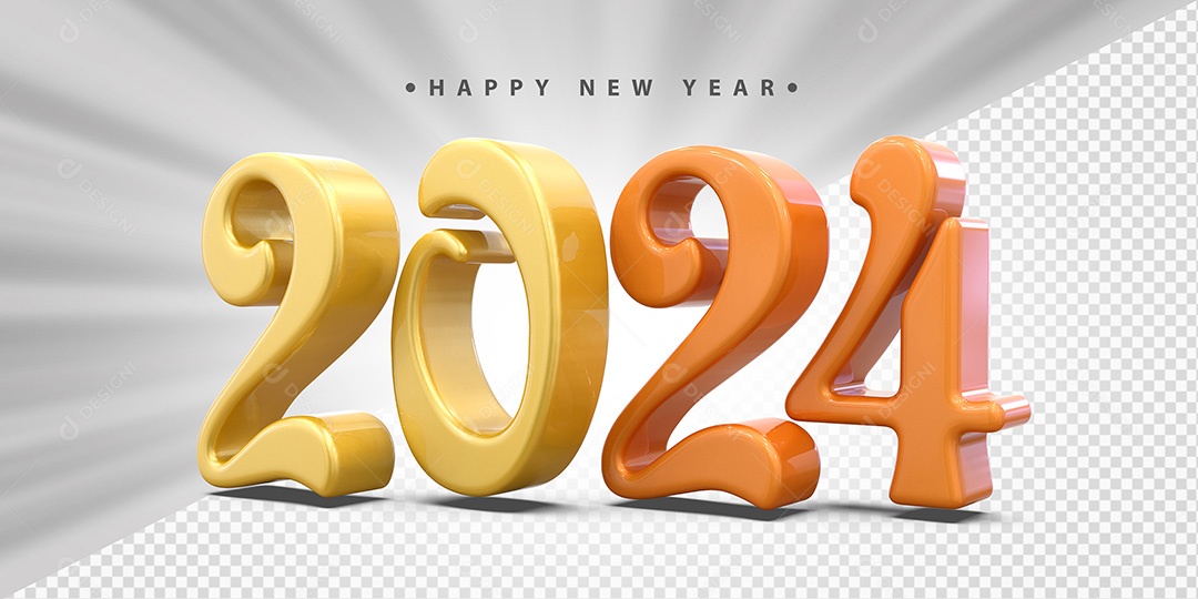 Feliz Ano Novo 2024 Amarelo e Laranja Social Media PSD Editável