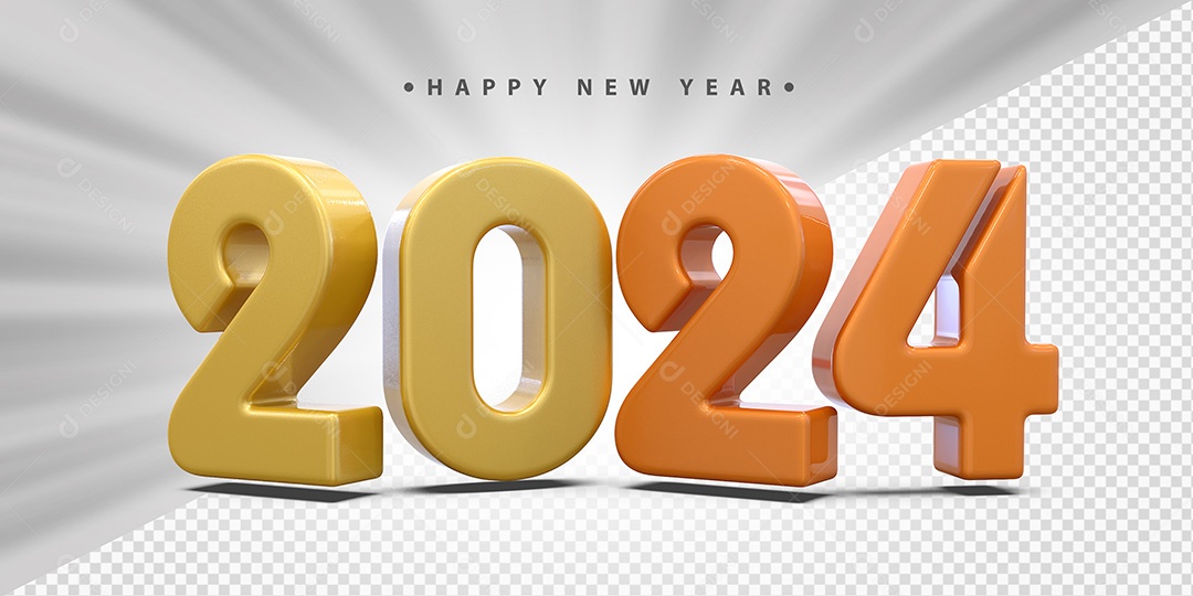 Feliz Ano Novo 2024 Amarelo e Laranja Social Media PSD Editável