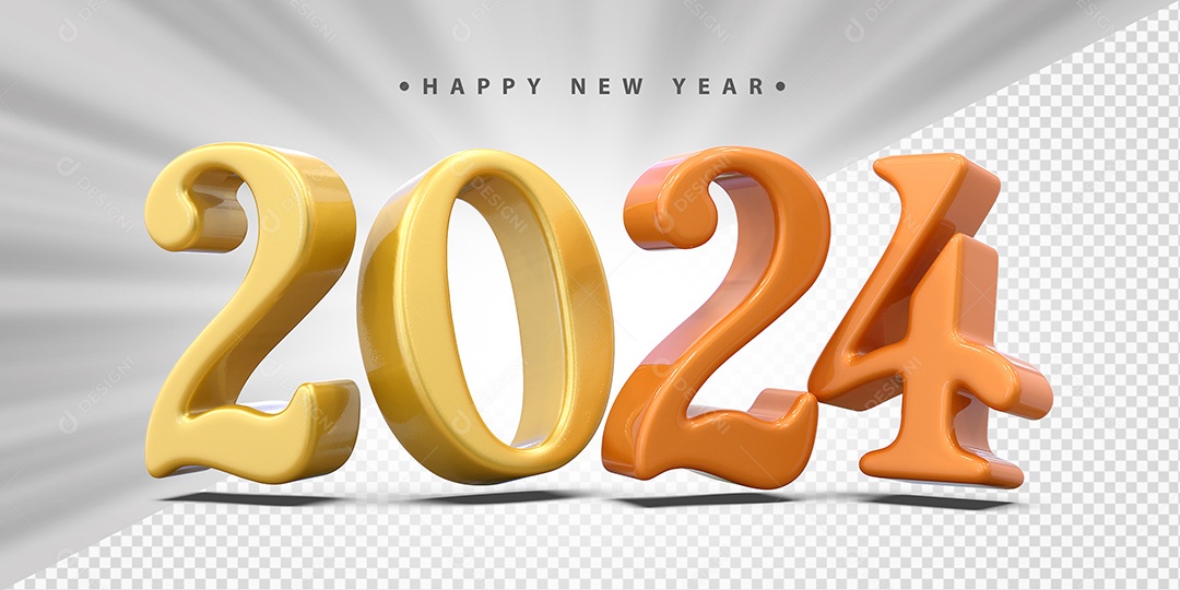 Feliz Ano Novo 2024 Amarelo e Laranja Social Media PSD Editável