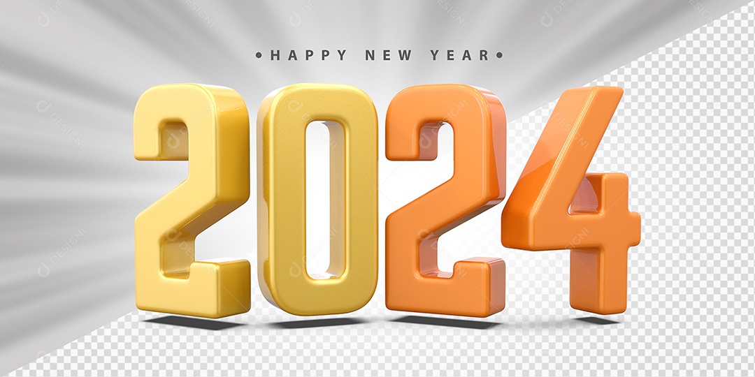 Feliz Ano Novo 2024 Amarelo e Laranja Social Media PSD Editável