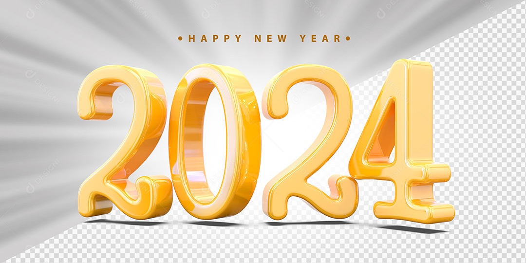 Feliz Ano Novo 2024 Amarelo Social Media PSD Editável