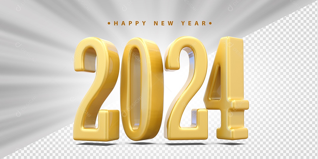 Feliz Ano Novo 2024 Amarelo Social Media PSD Editável