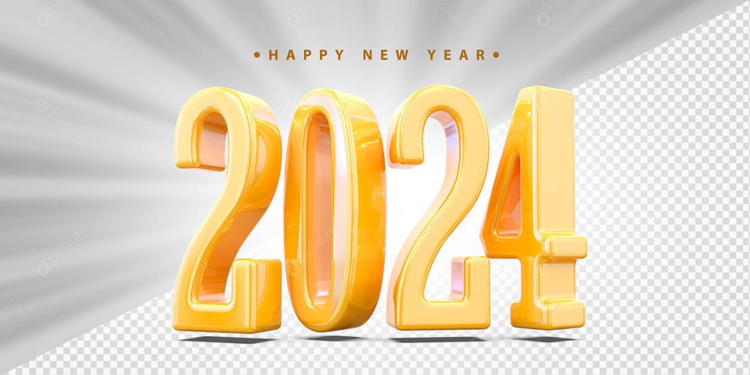 Feliz Ano Novo 2024 Amarelo Social Media PSD Editável