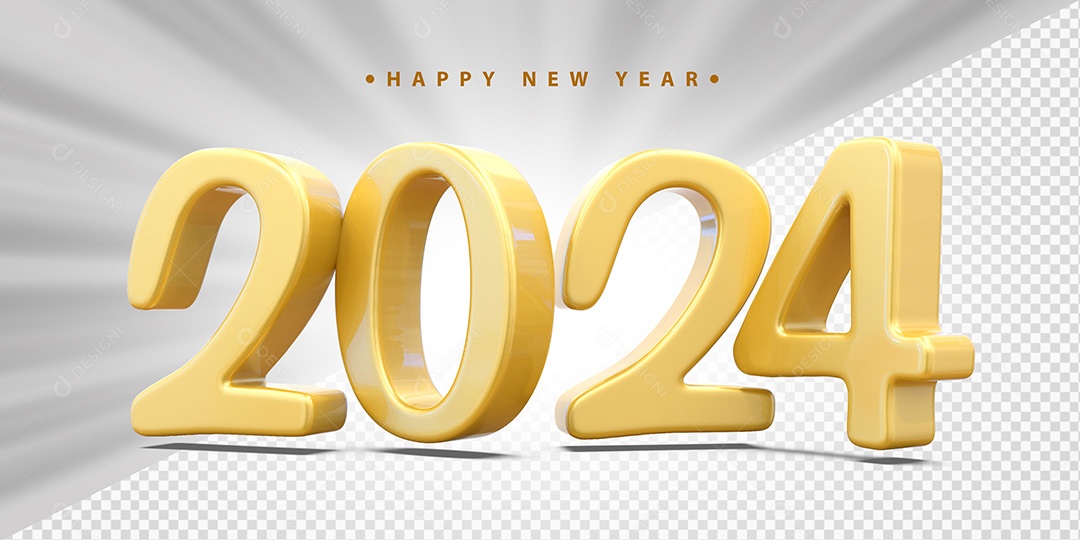 Feliz Ano Novo 2024 Amarelo Social Media PSD Editável