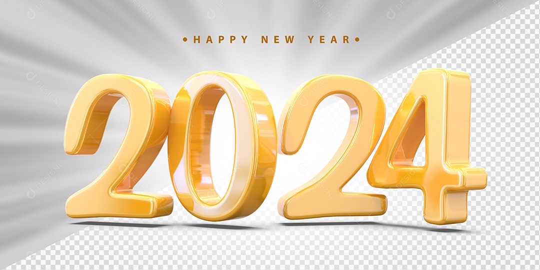 Feliz Ano Novo 2024 Amarelo Social Media PSD Editável