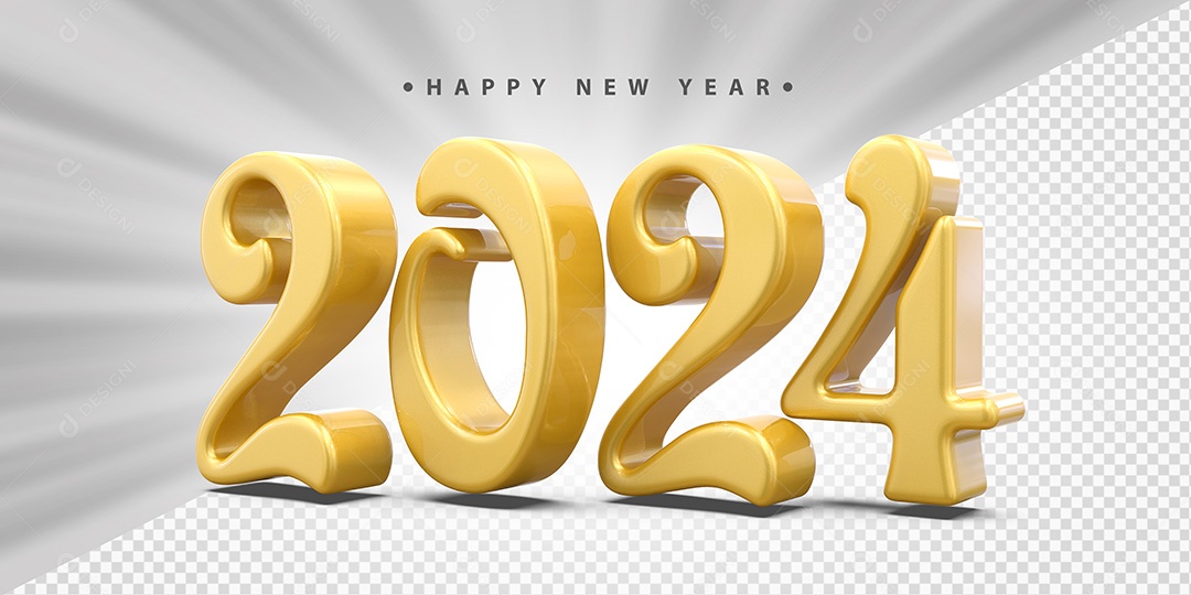 Feliz Ano Novo 2024 Amarelo Social Media PSD Editável