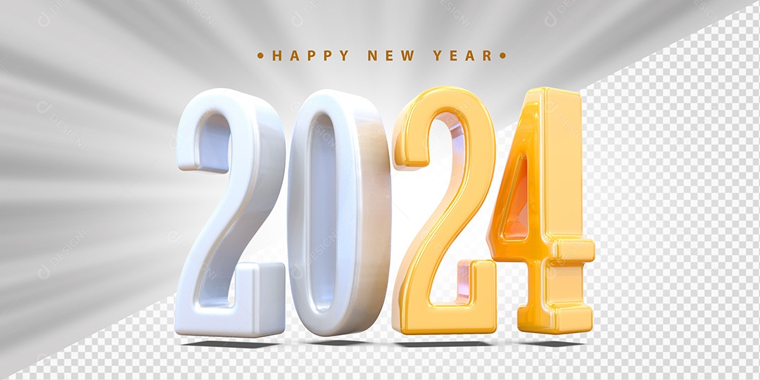 Feliz Ano Novo 2024 Branco e Amarelo Social Media PSD Editável