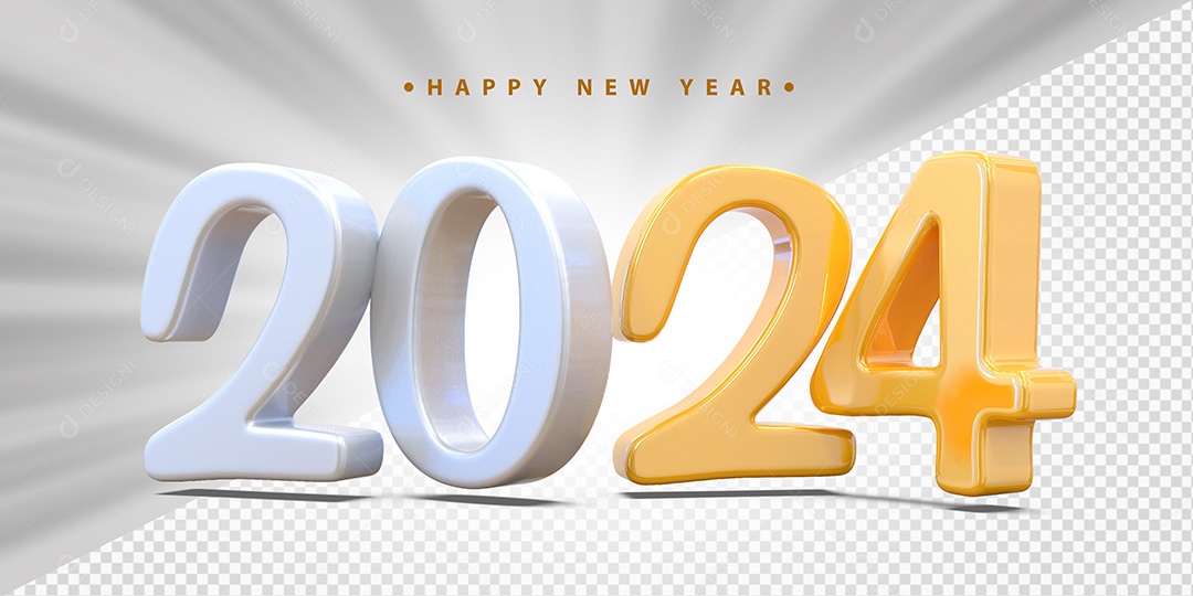 Feliz Ano Novo 2024 Branco e Amarelo Social Media PSD Editável