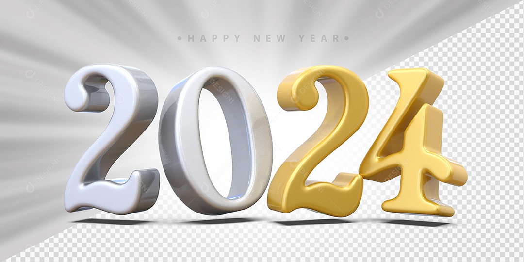 Feliz Ano Novo 2024 Branco e Amarelo Social Media PSD Editável