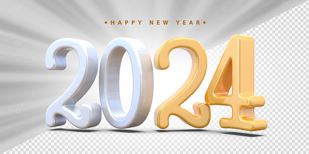 Feliz Ano Novo 2024 Branco e Amarelo Social Media PSD Editável