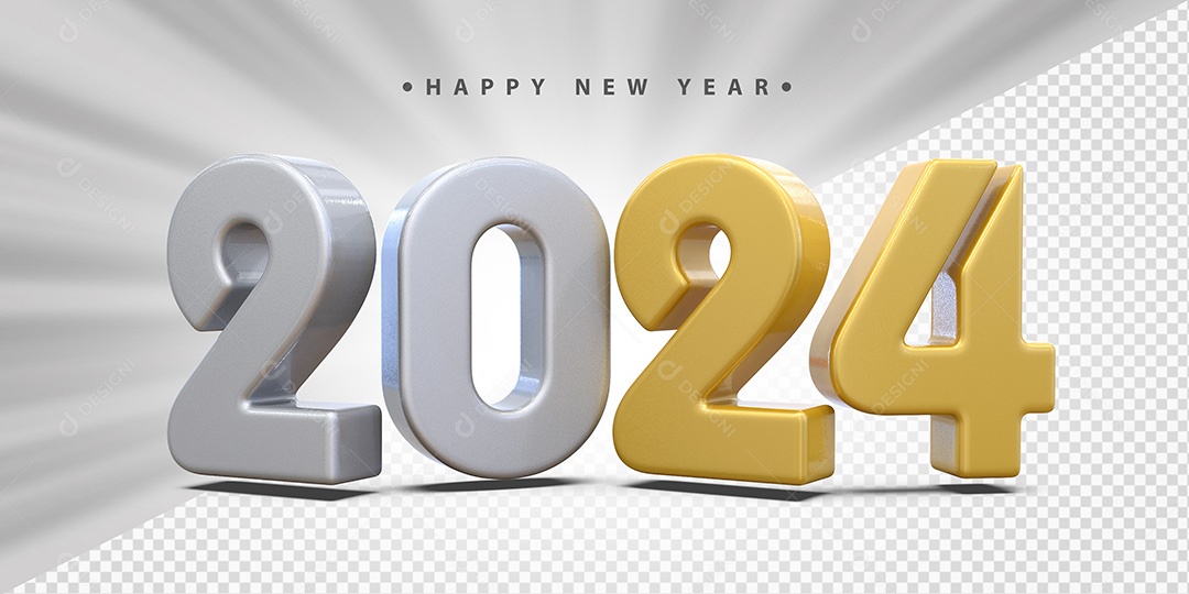 Feliz Ano Novo 2024 Branco e Amarelo Social Media PSD Editável