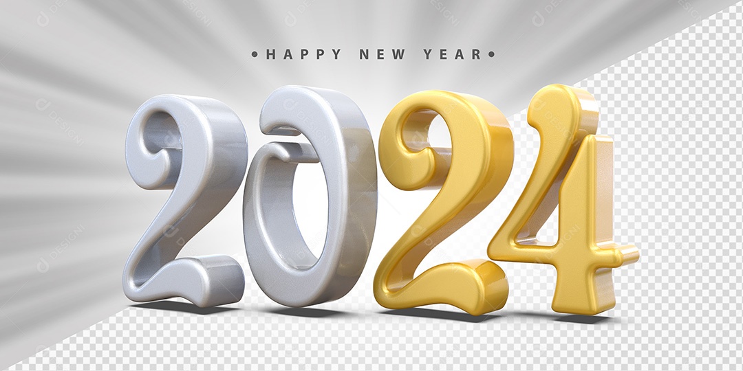 Feliz Ano Novo 2024 Branco e Amarelo Social Media PSD Editável