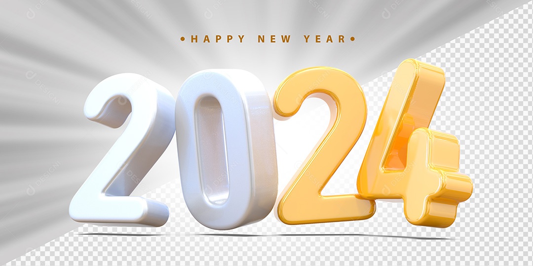 Feliz Ano Novo 2024 Branco e Amarelo Social Media PSD Editável