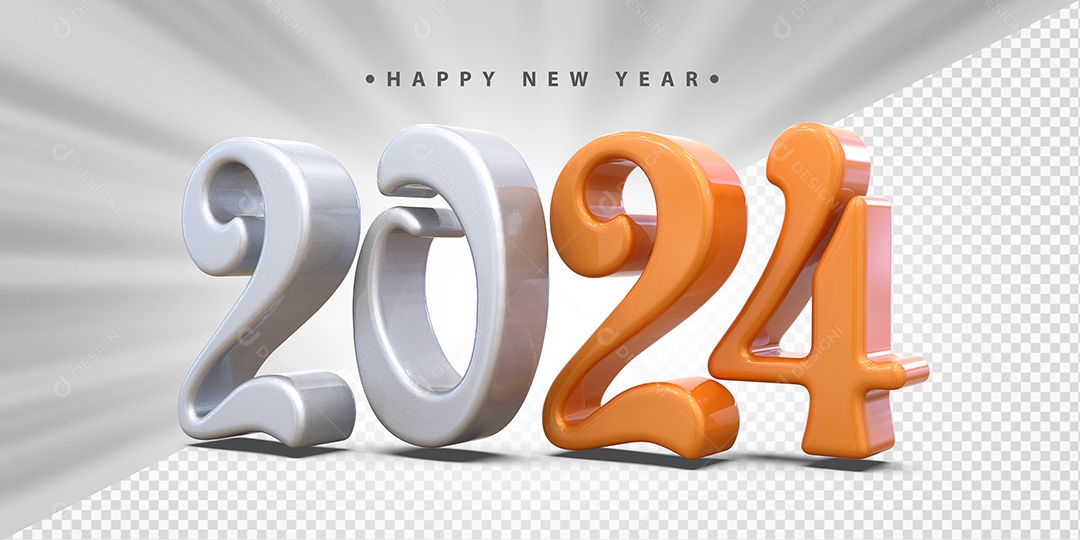 Feliz Ano Novo 2024 Branco e Laranja Social Media PSD Editável