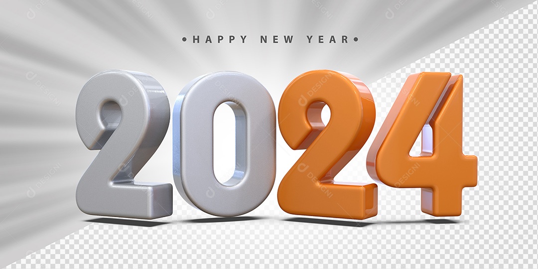 Feliz Ano Novo 2024 Branco e Laranja Social Media PSD Editável