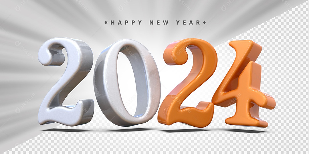 Feliz Ano Novo 2024 Branco e Laranja Social Media PSD Editável