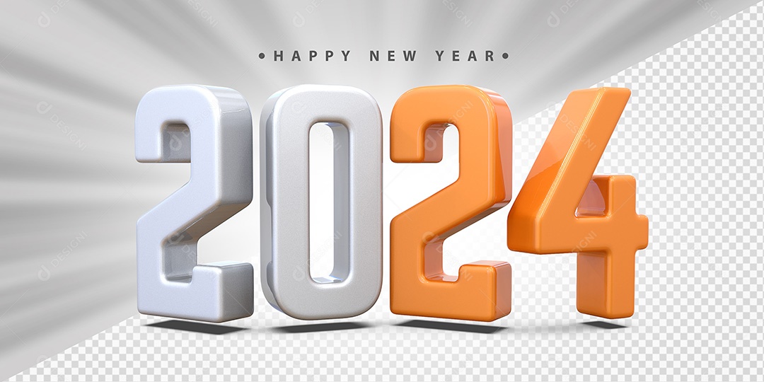 Feliz Ano Novo 2024 Branco e Laranja Social Media PSD Editável