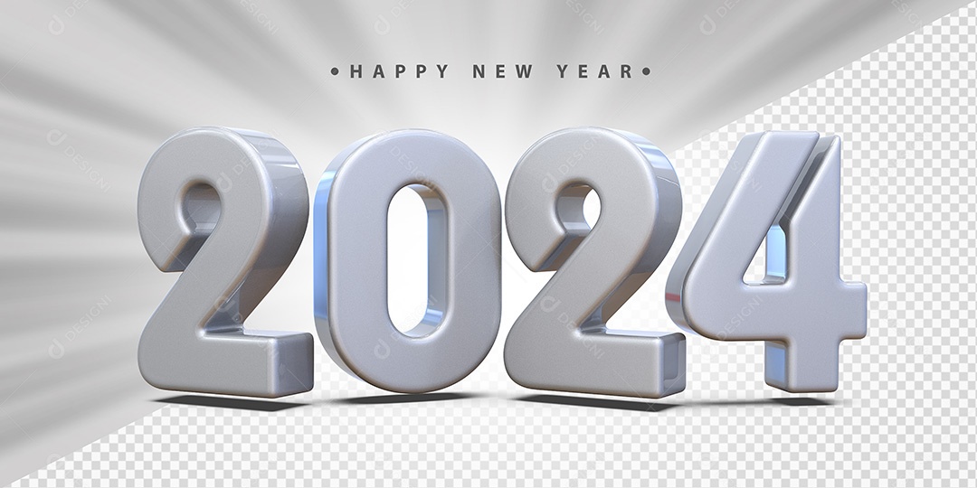 Feliz Ano Novo 2024 Branco Social Media PSD Editável