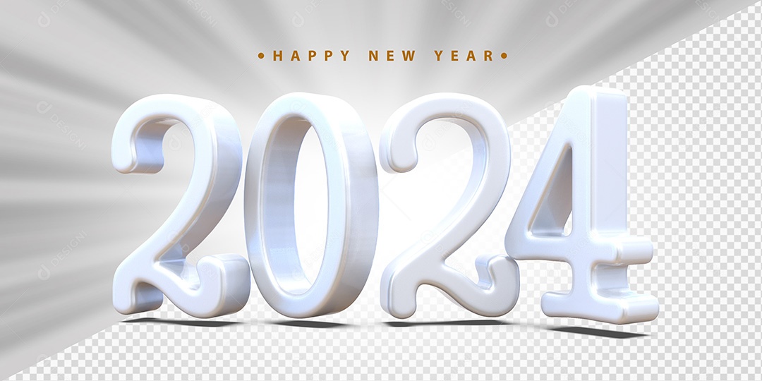 Feliz Ano Novo 2024 Branco Social Media PSD Editável