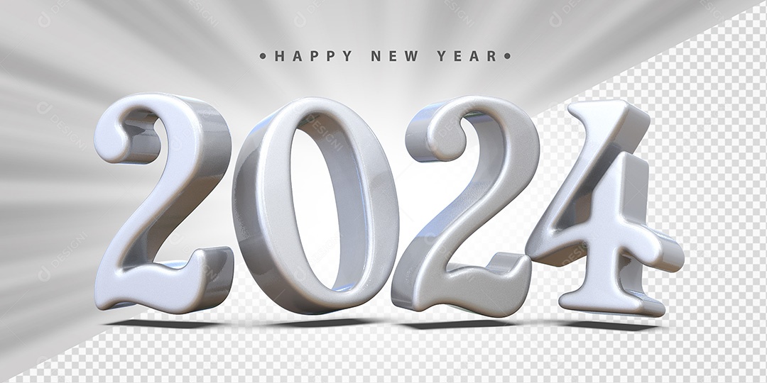 Feliz Ano Novo 2024 Branco Social Media PSD Editável