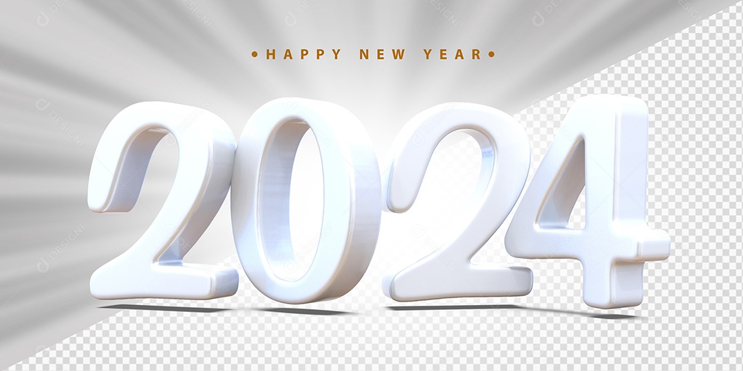 Feliz Ano Novo 2024 Branco Social Media PSD Editável