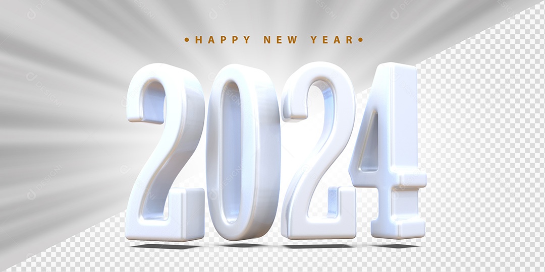 Feliz Ano Novo 2024 Branco Social Media PSD Editável