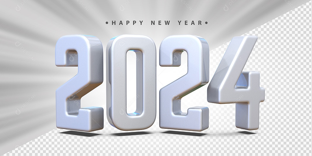 Feliz Ano Novo 2024 Branco Social Media PSD Editável