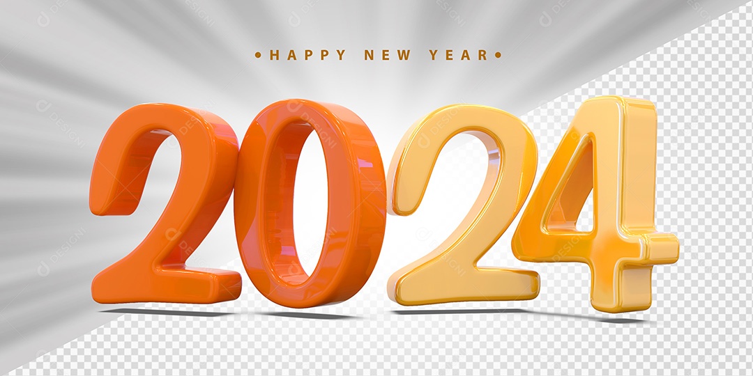 Feliz Ano Novo 2024 Laranjado e Amarelo Social Media PSD Editável