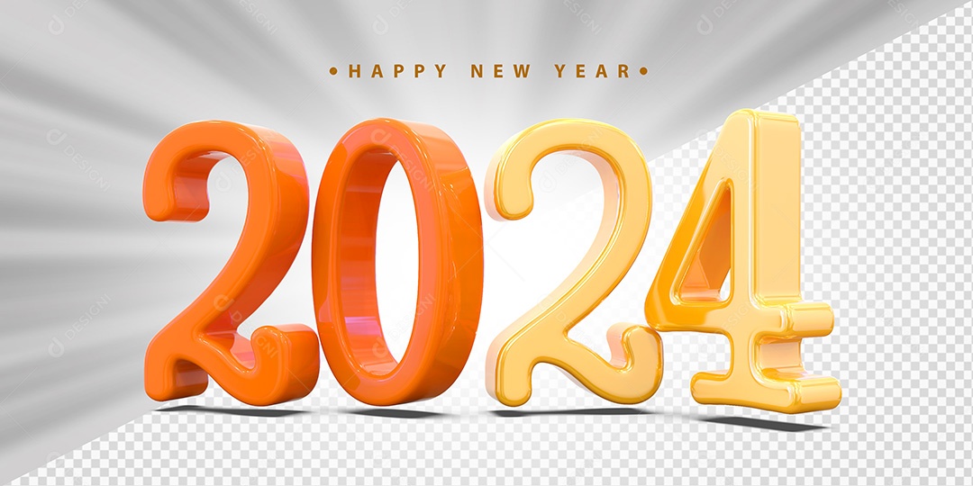 Feliz Ano Novo 2024 Laranjado e Amarelo Social Media PSD Editável