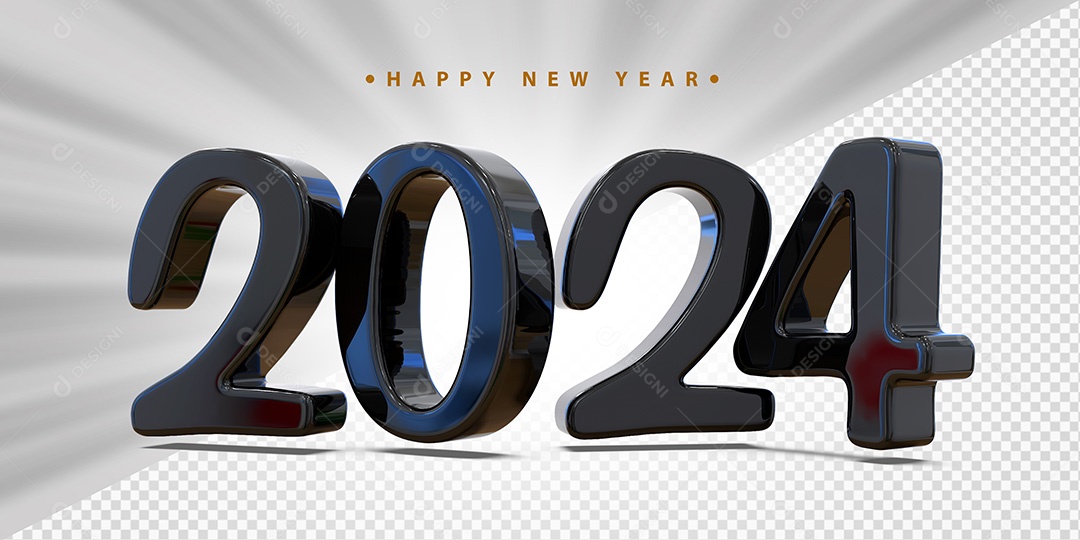 Feliz Ano Novo 2024 Preto Social Media PSD Editável
