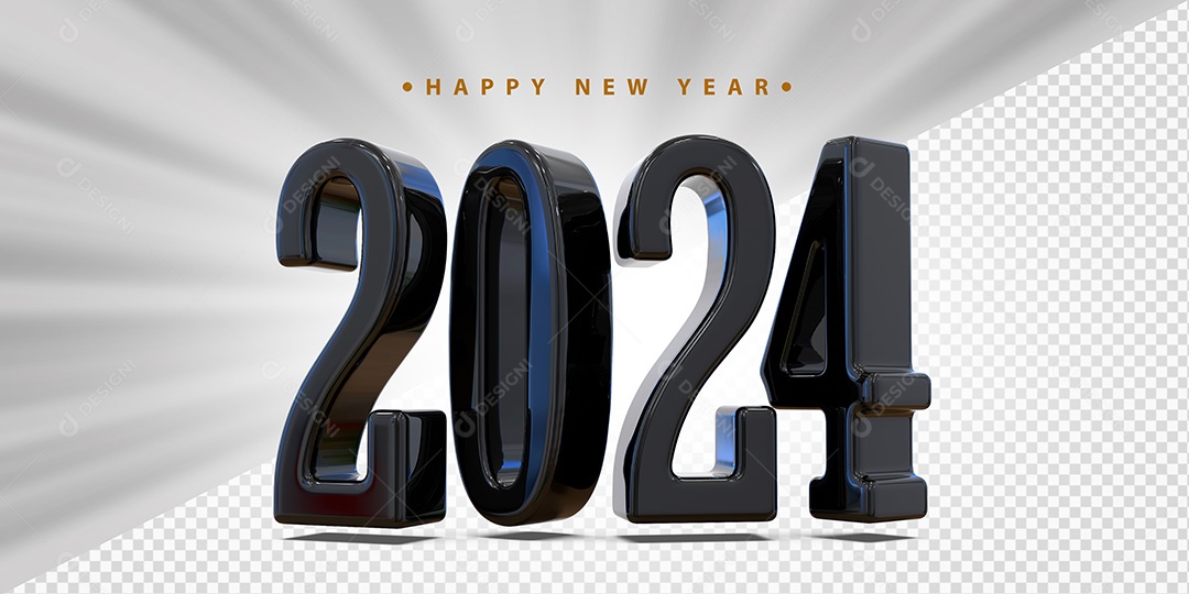 Feliz Ano Novo 2024 Preto Social Media PSD Editável