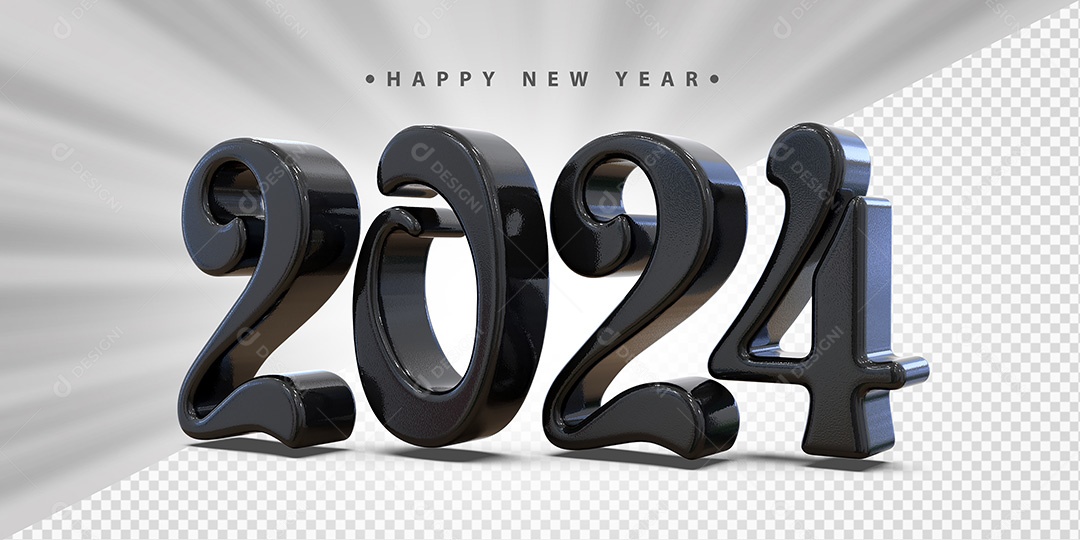 Feliz Ano Novo 2024 Preto Social Media PSD Editável