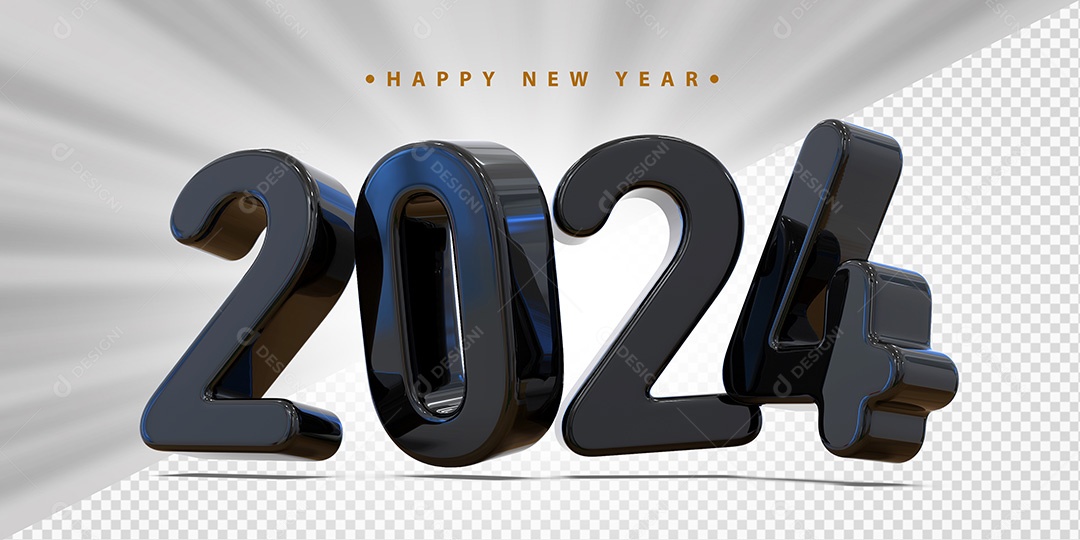 Feliz Ano Novo 2024 Preto Social Media PSD Editável