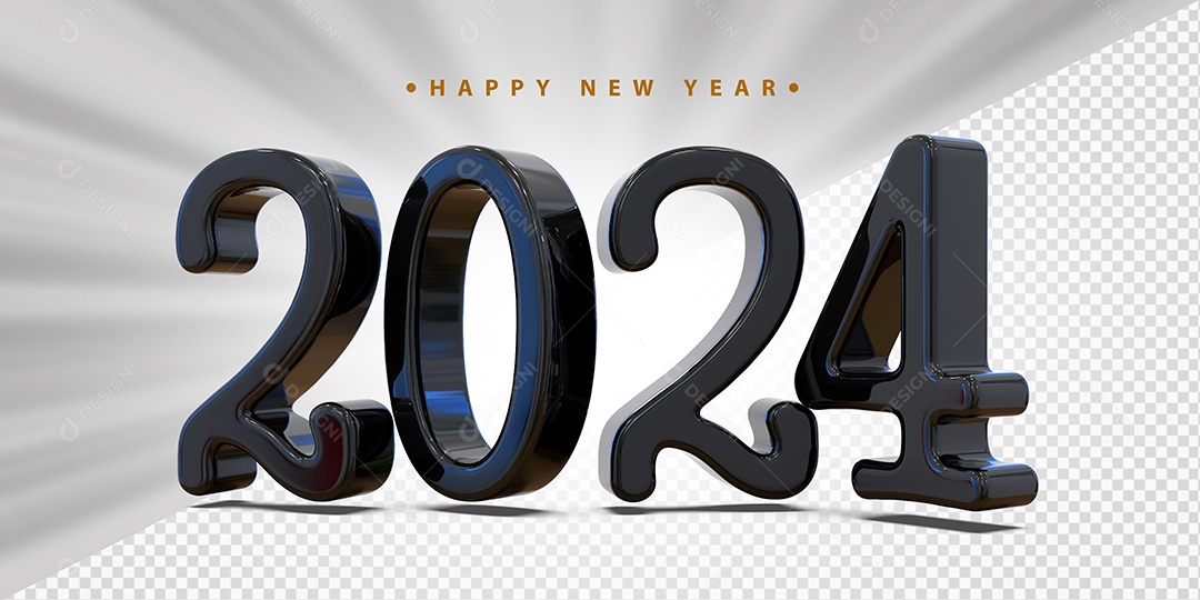 Feliz Ano Novo 2024 Preto Social Media PSD Editável
