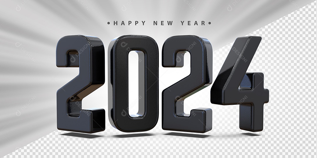 Feliz Ano Novo 2024 Preto Social Media PSD Editável