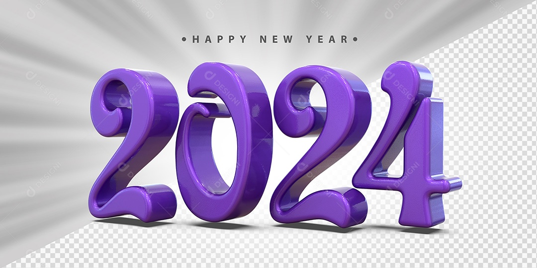 Feliz Ano Novo 2024 Roxo Social Media PSD Editável