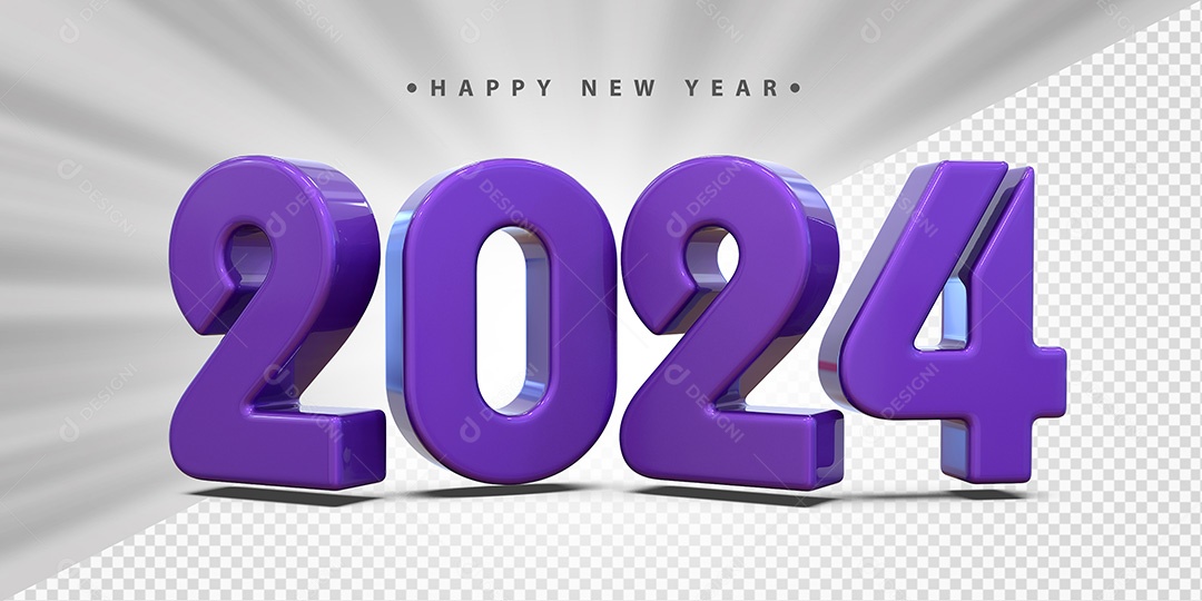 Feliz Ano Novo 2024 Roxo Social Media PSD Editável