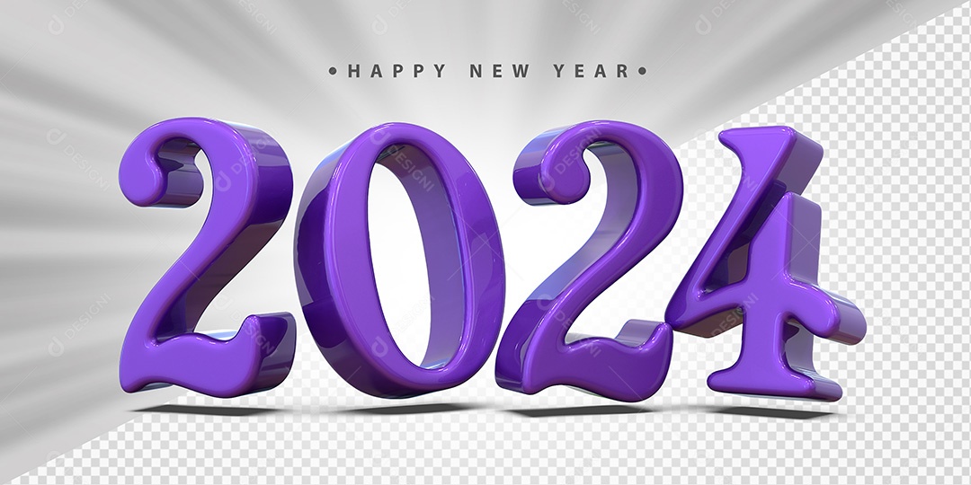 Feliz Ano Novo 2024 Roxo Social Media PSD Editável