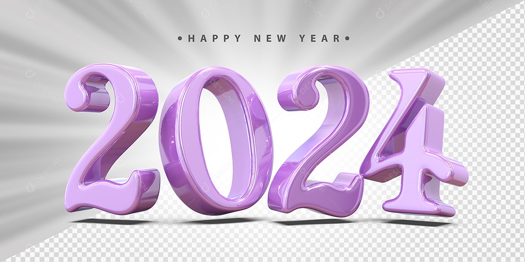 Feliz Ano Novo 2024 Roxo Social Media PSD Editável