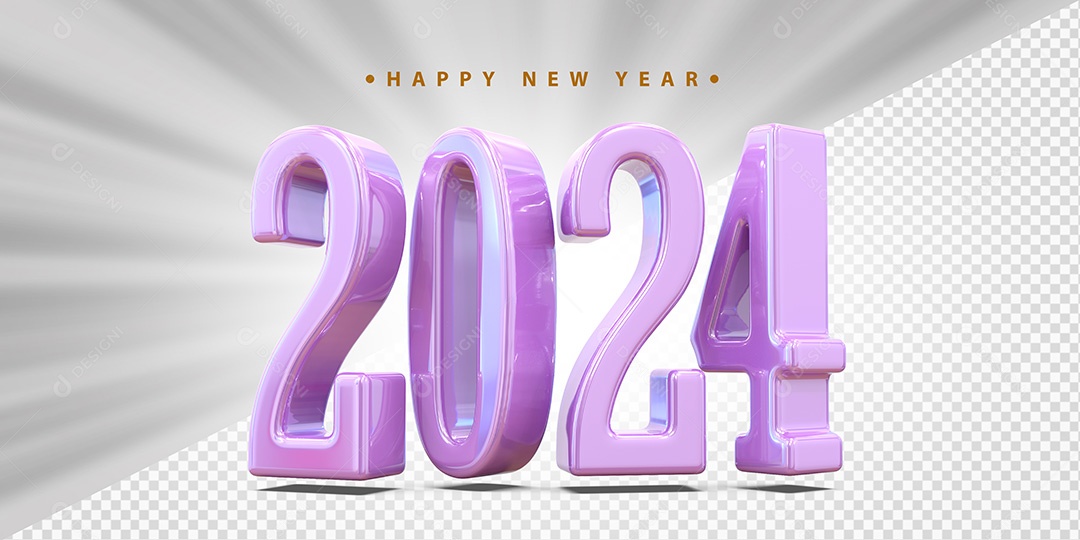 Feliz Ano Novo 2024 Roxo Social Media PSD Editável