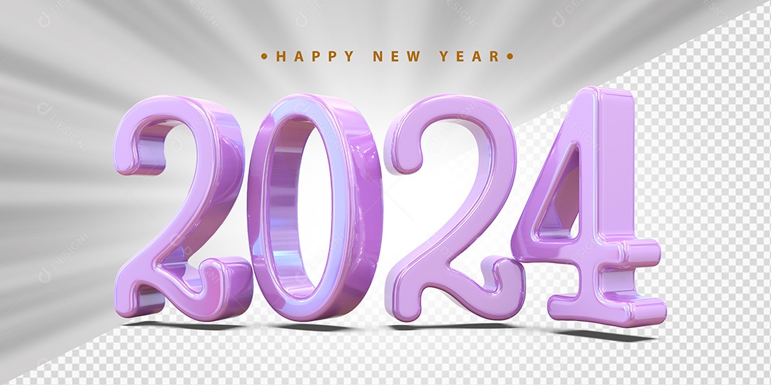 Feliz Ano Novo 2024 Roxo Social Media PSD Editável