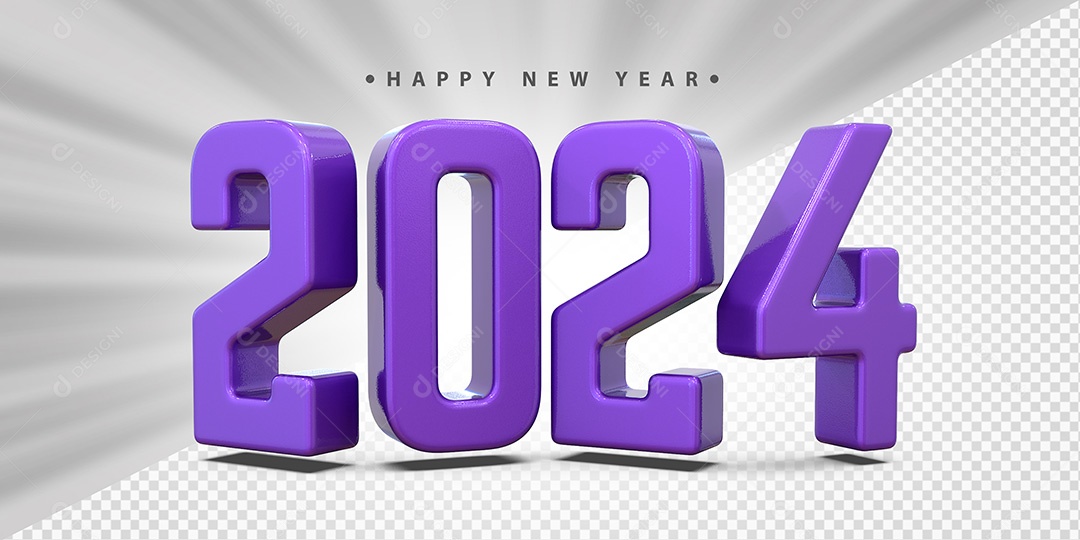 Feliz Ano Novo 2024 Roxo Social Media PSD Editável