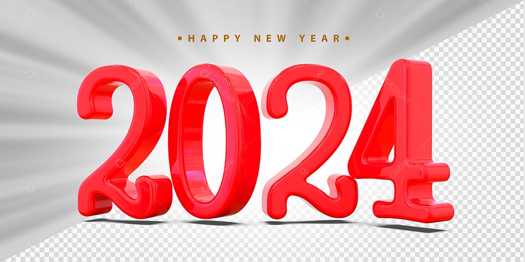 Elemento 3D 2024 Vermelho Para Composição PSD