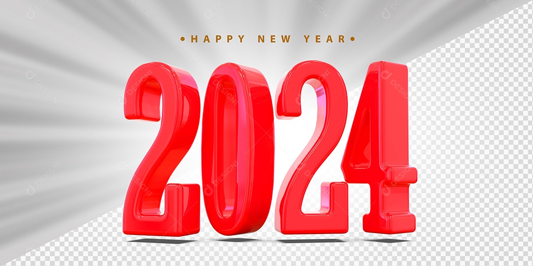 Elemento 3D 2024 Vermelho Para Composição PSD