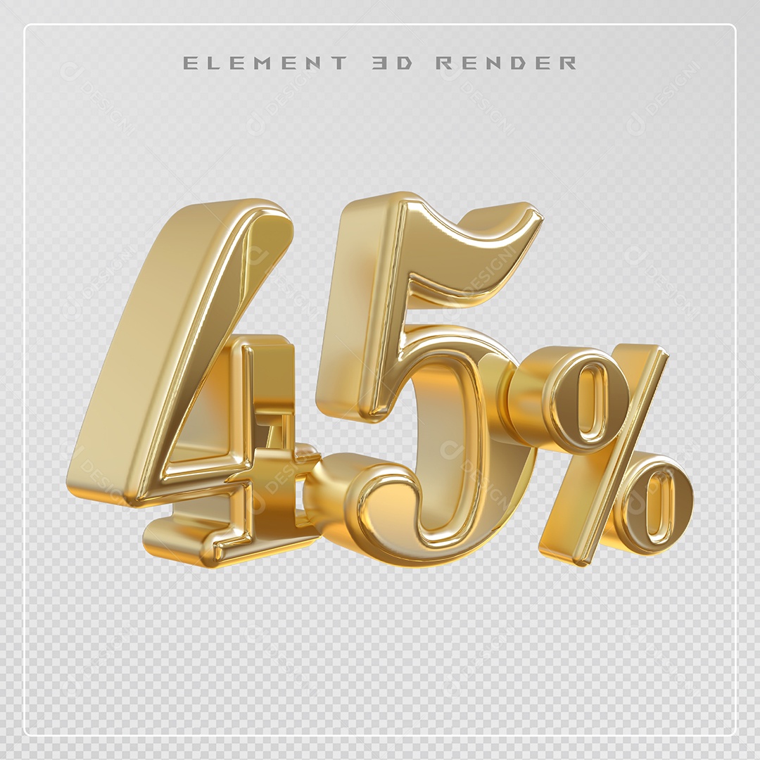 Elemento 3D Número 45% Desconto Dourado para Composição PSD